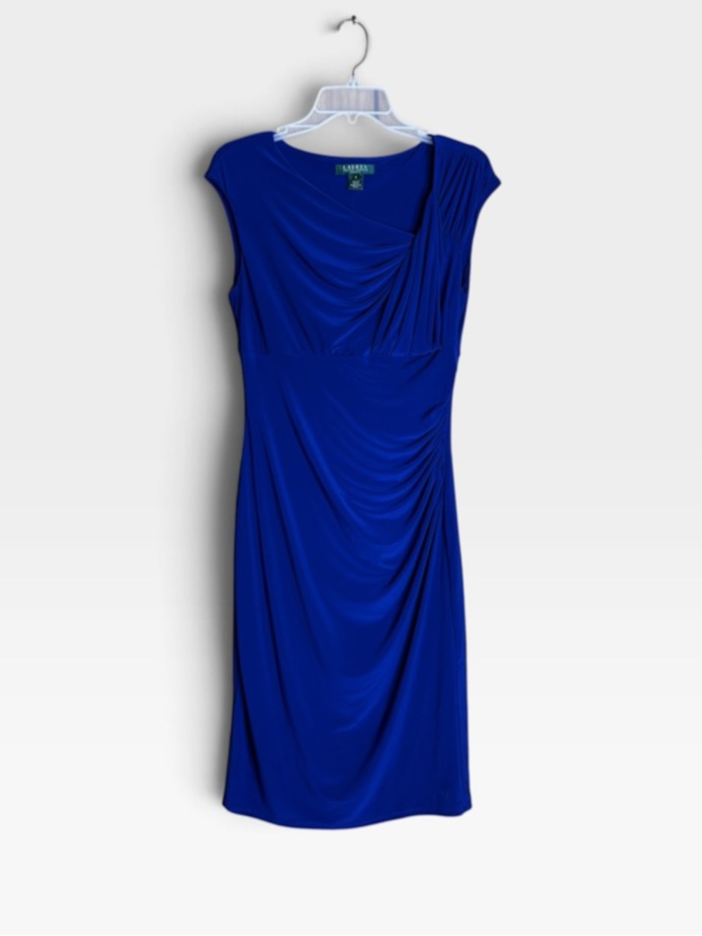 Lauren Ralph Lauren Size 6 Cobalt Blue Ruched Draped Sheath Dress